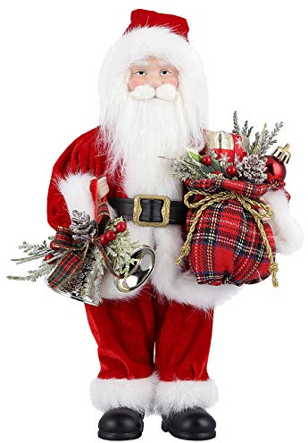 AGM Santa Claus Figur, stehende Weihnachtsmann mit Geschenk- und Weihnachtsglocken, Klassische Weihnachtsbaumdekoration, Zuhause, Restrant - 30 cm