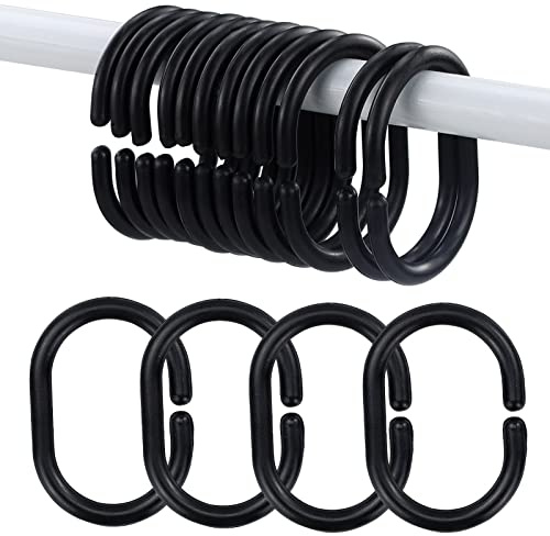 Duschvorhangringe 12 Stück,Duschvorhang Haken Schwarz,Ringe für Duschvorhang in C-Form für Duschfensterstange,Aus Stabilem Kunststoff Duschvorhang Ringe,Duschringe für Duschvorhangstangen