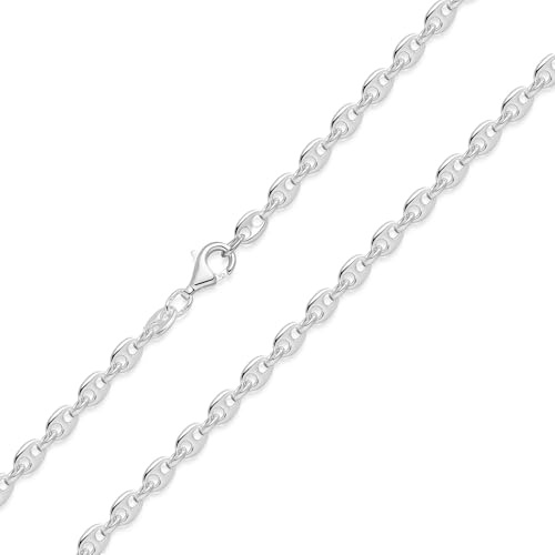 MATERIA Flache Kaffeebohne Kette 925 Sterling Silber - Halskette Frauen diamantiert K106-50 cm