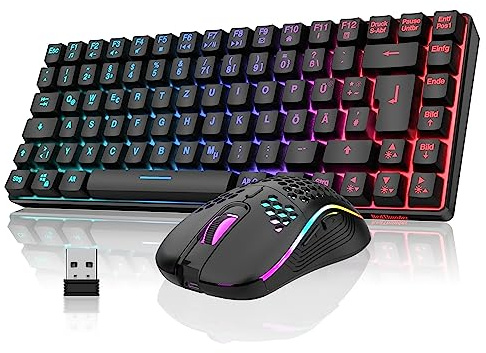 RedThunder 75% Kabelloses Gaming Tastatur und Maus Set, QWERTZ DE Layout, 85 Tasten TKL Wiederaufladbare Kompakte Tastatur, Ultraleichte 7200DPI-Maus mit Wabenkonstruktion für PC MAC PS5 Xbox Gamer