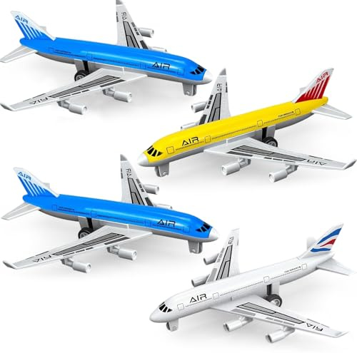 Tcvents Flugzeug Spielzeug 4 Pcs, Metall Pull Back Flugzeug Spielzeug für 3 4 5 6 Jahre Jungen Mädchen, Diecast Flugzeuge Modelle, Geschenke für 6 jahrlge Jungen Kinder