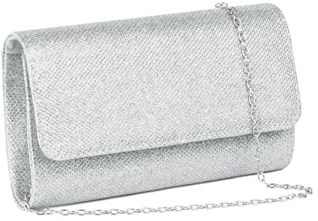 OSDUE Kettentasche, Clutch Damen, Glitzer Abendtasche, Elegante Envelope Tasche Kettentasche Schultertaschen für Hochzeit Party Freizeit Date, Muttertagsgeschenke für Mama (Silber)