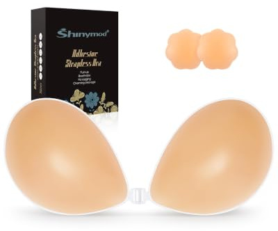 SHINYMOD Klebe BH Push Up Trägerloser BH Rückenfrei Ohne Träger Damen für Große und Kleine Brüste inkl. Nippelpads