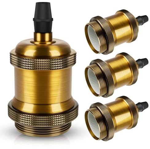 DiCUNO E27 vintage solid Lampenfassung, Vintage Brass, DIY, 4er Pack | Aluminium&Keramik Lampenhalter, E27 Sockel für Glühbirne, Antiker-Look für Wand-, Tisch- & Deckenleuchte, ideal für Café, Bar