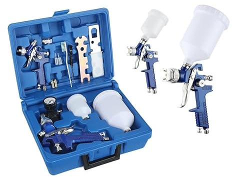 HVLP Set von 2 Professionellen Lackierpistolen - Düsen 0,8 mm und 1,4 mm - Pistolen 125 ml und 600 ml Für Möbel und Auto (Blau)