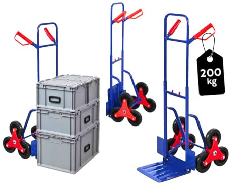 PROREGAL Treppensackkarre Odin | HxBxT 111x60x43cm | Tragkraft 200kg | Hartgummi-Bereifung | Stahlrahmen | Blau | Transportkarre Staplerkarre klappbar