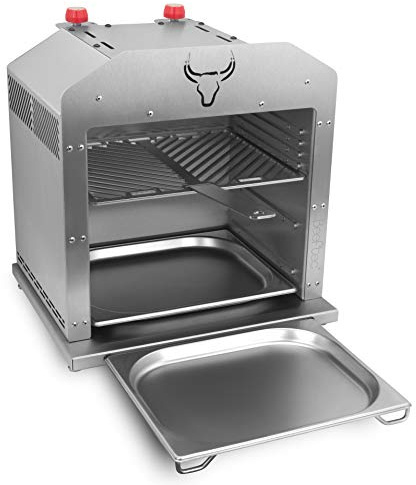 Beeftec Hotbox XL Original | Made in Germany | 850 Grad Oberhitze-Gasgrill aus Edelstahl | inkl. Grillrost, Grillhandschuhe, 2 x Gastroschale u.v.m.