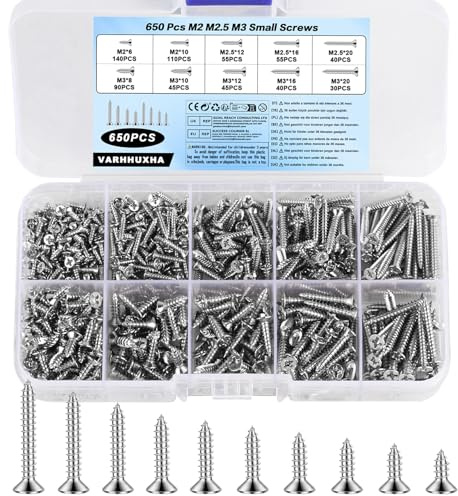 650 Stück M2 M2,5 M3 Selbstschneidende Schrauben, Kleine Holzschrauben Set, Kreuz Flachkopfschrauben Set, Holz Blechschrauben Schraubensortiment für Hausgemachte Reparatur