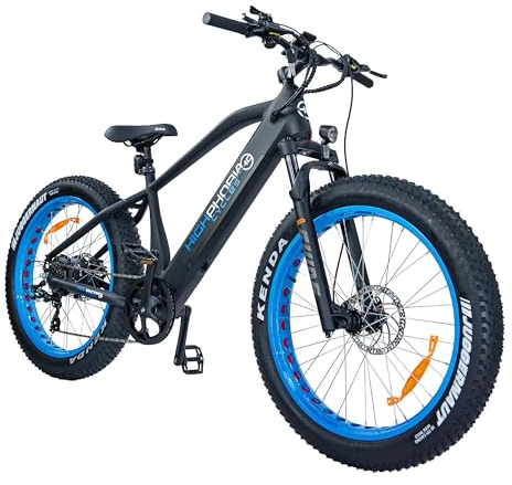 Highphoria E-Bike Elektrofahrrad für Herren/Damen 26 Zoll, 250W 25 km/h Fat Tire E-Mountainbike mit Batterie, Starker Motor, Kettenschaltung, Hydraulische Federgabel Pedelec(Schwarz-Blau)