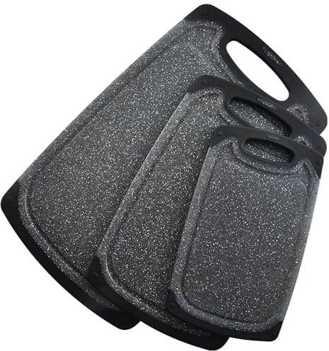 KIMIUP Schneidebrett Kunststoff, 3 Schneidebrett mit Rutschfesten Griffe, BPA-Free, Küchenzubehör, Schneidebrett Set Spülmaschinenfest Küchen Zubehör Küchen Gadgets(Dunkelgrau)