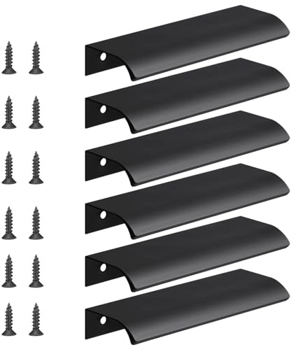 flintronic 6 Stück Möbelgriffe Versteckter, Geschwungener Türgriff, 12cm | Modernes Küchengriffe Aluminium, Verdeckter Schubladengriff Griffe, für Küchenschränke, Kleiderschrank, Bad-Schwarz,