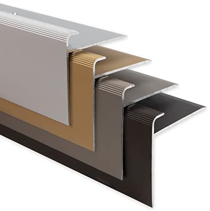 Floordirekt Stufenkantenprofil 1 Stück Safety | F-Form | Treppenkantenprofil | Für Bodenbeläge mit 7-8 mm Höhe | inkl. Montagematerial (Länge: 90 cm | Höhe: 53 mm, Bronze hell)