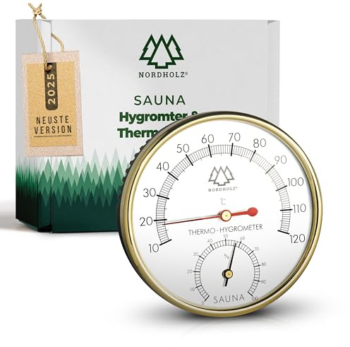 NORDHOLZ® Sauna Thermometer Hygrometer 2in1 - Zuverlässig & genau für die richtige Temperatur und Luftfeuchtigkeit - Sauna Hygrometer für eine wohltuenden Atmosphäre - Hochwertiges Sauna Zubehör