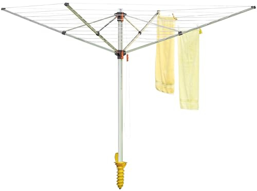 JUWEL Wäschespinne Comfort Plus 600 (für 5-6 Wäscheladungen, höhenverstellbar 140-175 cm, Kleiderbügelhalter, mit Eindreh-Bodenhülse) 30239
