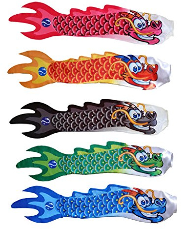5pcs Windsack Garten Wetterfahne Balkon Äolsglöckchen, Chenisische Drache,