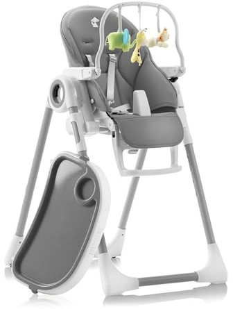 Sweety Fox Hochstuhl Baby mit Liegefunktion - Verstehllbar und Klappbar, Kinderstuhl mit Sicherheitsgurt - Mitwachsender Kinderhochstuhl 6 Monaten bis 3 Jahren, max. 15 kg - Dunkelgrau