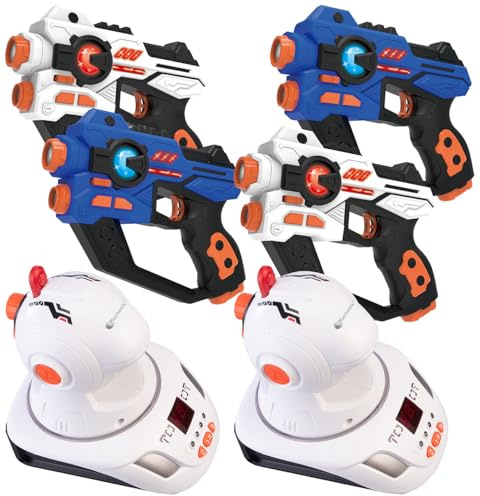 Playtastic Spielzeugsets: Lasertag-Set mit 4 Pistolen & 2 Ziel-Projektoren, Licht- & Ton-Effekte (Lasertag für Kinder mit Projektion, Ausrüstungen für Zuhause, Waffe)