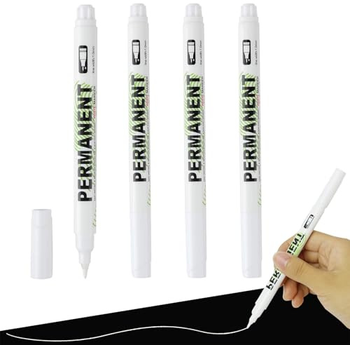 Greacesrio Permanent-Marker, weiß, 4 Stück, weiße Permanentmarker, feine Spitze, 1,0 mm, Acrylstifte für Holz, Metall, Glas, Stoff, Stein, Fotoalbum, Reifen