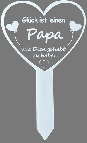 MKISHINE Grabstecker Herz mit Spruch Glück ist eine Mama/Oma... einen Papa Opa, Grabschmuck Friedhof Grabdeko Trauer Spruch Wetterfest, Grabschmuck für Friedhof, 16 x 26 cm, Weiß (Papa)