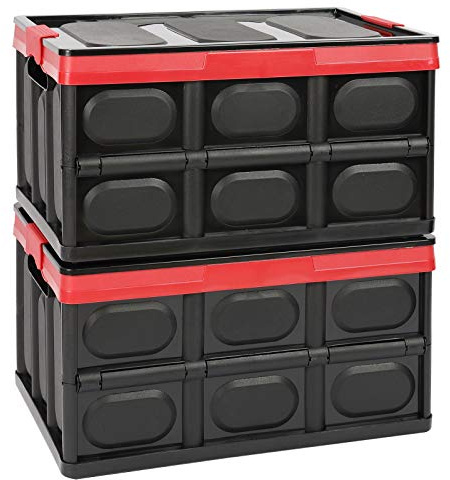 2 Stück Faltbare Aufbewahrungsbehälter mit Deckel Kisten Kunststoff Klappbox Transportbox Container 30L Lagerbehälter Für Kleidung, Bücher, Snack Aufbewahrungsboxen Regalkörbe Storage Box - Schwarz