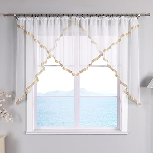 ESLIR Scheibengardine mit Kräuselband Gardinen Küche Voile Sand 120x300 | Bistrogardinen, Transparent, Stores Vorhänge mit Satinband, 1 Stück, Fenstergardinen modern, Wohnzimmer, Küchengardinen