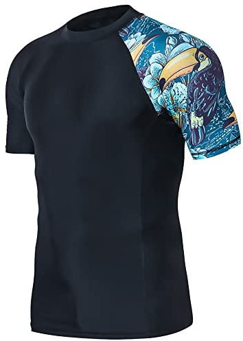 HUGE SPORTS Herren Kurzarm Splice Skins Rash Guard Shirt Schnelltrocknend Schwimmshirt Sonnenschutz