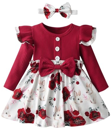 Joureker Baby Mädchen Kleid Ruffle Langarm Floral gedruckt Baby Mädchen Sundress Outfits