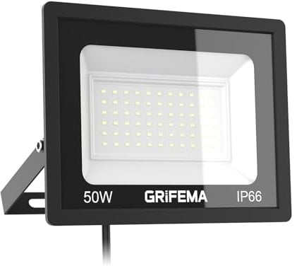 GRIFEMA 50W LED Strahler Außen, Superhell 5500LM, 6500K Kaltweiß, IP66 Wasserdicht, Fluter für Garten, Garage, Auffahrt, Hinterhof, Türen und Flur, Ohne Stecker, Schwarz