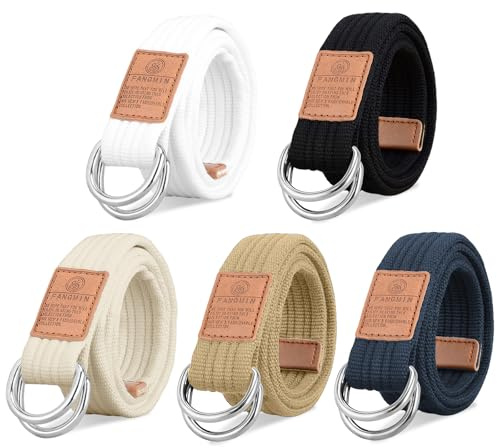 OT-NVWOZR 5 Stück Leinwand Gürtel für Damen Herren, Verstellbarer Stoffgürtel Arbeitsgürtel mit Doppelringschnalle, Nylon Canvas Belt Herrengürtel Elastischer Lässiger (Farbe 1)