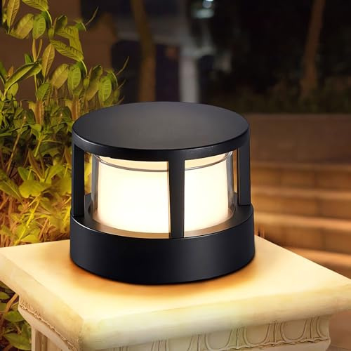 WRMING Sockelleuchte Außen, IP65 Wasserdicht Gartenlampe, Pollerleuchte Garten Schwarz aus Aluguss, 3000K Warmweiß LED Sockellampe für Weg, Einfahrt, Terrasse, Balkon