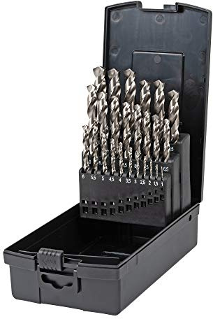 STIER Spiralbohrer Set HSS-Co5 / HSS-E, 25-teilig, Premium Metallbohrer Satz, Stahlbohrer Satz, geschliffen, zylinderischer Schaft, Cobalt Gehalt von 5%, DIN 338, Typ N