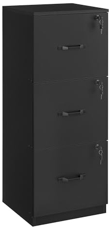 VASAGLE Aktenschrank, Büroschrank, mit 3 abschließbaren Schubladen | Druckerständer, verstellbare Hängestangen, für A4- und Letter-Formate, Tinte Schwarz, CUSTOS Kollektion OFC055B16