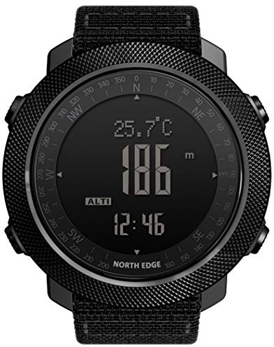 NORTH EDGE Apache Outdoor Digitaluhr Herren, 50M, Kompass | ABC-Outdooruhr, 50M wasserdicht, Höhenmesser, Barometer, Kompass, Schrittzähler, EL-Licht