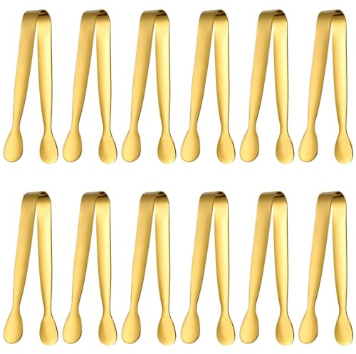 Eiszangen Set,12 Stück,Servierzange Edelstahl Eiszange Set,Candybar Zangen,Salatzange Gebäckzange Süßigkeiten Candy Clip,für Hochzeit Party Bar Büfett Grill Picknick(Gold)