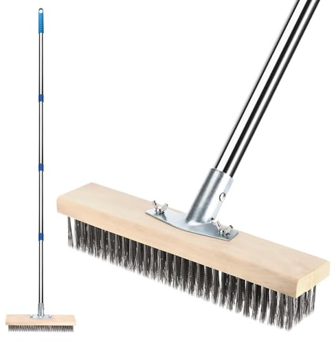 Stahldrahtbesen mit Teleskopstiel (160cm), Drahtbesen zur Moosentfernung | 30cm Straßenbesen zum Entfernen von Moss, Unkraut und Pflastersteine, für Garten, Deck, Terrasse