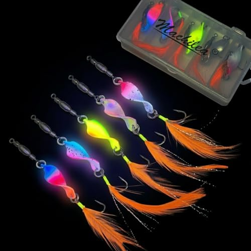 Twist Spoons Forelle UV-Aktiv 3g| Forellenköder mit Rolling Swivels| Machilea Twister Angelzubehör Forelle| Blinker Anglen Forellen Köder| AngelKöder| Forellen Spoon Set, 5 Stück