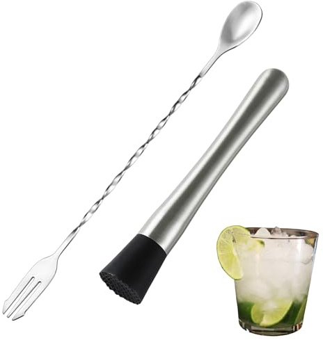 Cocktail Stößel Bringen Sie Einen Barlöffel mit,Edelstahl Cocktail Stampfer,Muddler Stössel,Cocktailstößel,Bar Bartending Werkzeuge für Cocktails,Mojitos,Säfte,Köstlicher,Getränke (20cm)