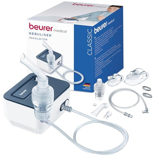 Beurer IH 16 Inhalator, Inhalationsgerät für Kinder und Erwachsene, bei Erkältungen und Atemwegserkrankungen der oberen und unteren Atemwege, einfache Reinigung, kompaktes Design, blau/weiß