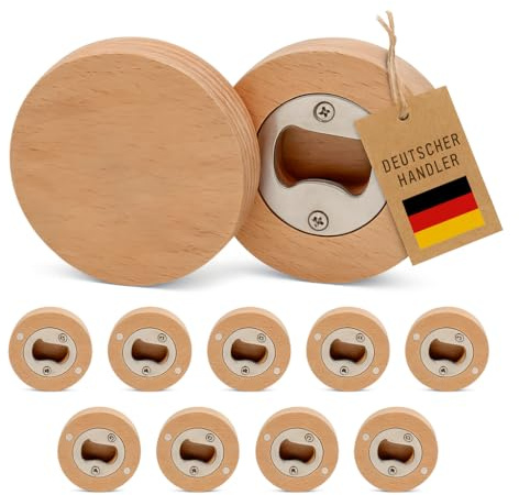 Runde Flaschenöffner aus Buchenholz, 10er Set, für Hochzeit und Gastgeschenke, Gravurfähig (10 St.)