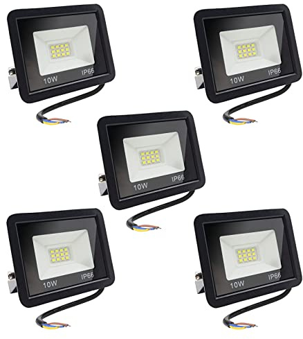 LED Strahler Außen 10W Aussenstrahler Flutlicht IP66 Wasserdicht Außenstrahler LED Fluter für Garage, Garten, Sportplatz, Terrasse, Hof, 850LM Superhell Scheinwerfer 5er 10 watt, Warmweiß 3000K