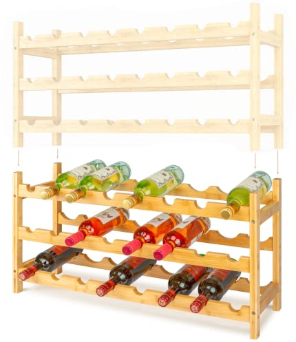 VINOMENTO Weinregal Holz, 24 Flaschen, Flaschenregal Stapelbar, Getränkeregal Erweiterbar, Weinregal Stapelbar, Flaschenaufbewahrung, Flaschenregal Holz, Weinflaschenregal