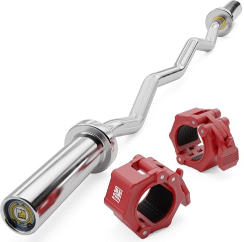POUDI SPORT 1 Curlstange/SZ Stange Olympische aus verchromtem Stahl 120cm – 10kg | Max. Belastung : 182kg | Ø : 50mm | 2 Hantelverschlüsse