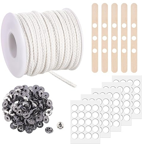 1600cm Kerzendocht Set - 75 Stränge für Dicke Kerzen Mit 100 Metallbasis Aufkleber - Baumwolle Dochten Rolle für Ostern Hochzeit