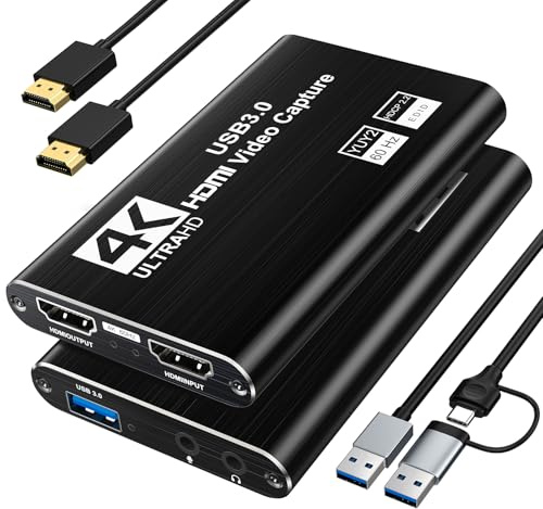 XIIXMASK Video Capture Card, USB 3.0 HDMI Loop-Out Capture Card, 1080P 60FPS Game Capture for PS5/Camera/PC/Streaming