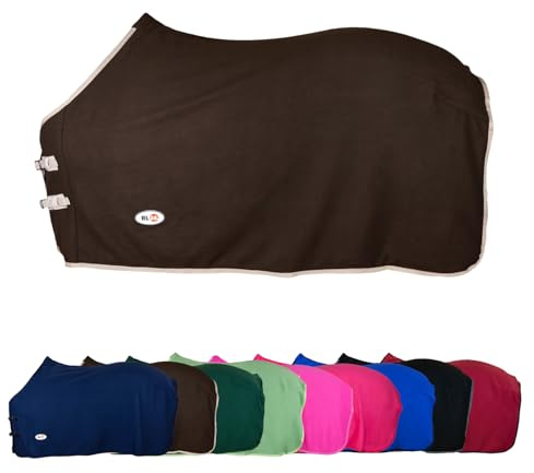 RL24 - Abschwitzdecke Basicline – Pferdedecke mit Schweifkordel, Widerristpolster & Metallverschluss – atmungsaktive Fleecedecke – Pferde Zubehör – Transportdecke in Dunkelbraun – 145cm