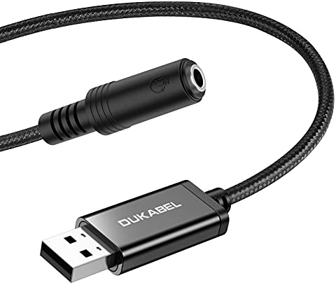 DuKabel USB Externe Soundkarte USB auf 3.5mm Klinkenbuchse (4 Pole CTIA) Stereo Audio Adapter Kabel External Sound Card für Headset, Lautsprecher oder 4 Pole TRRS Mikrofon - Schwarz