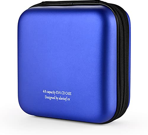 KUOCDSIK CD Tasche, 48 Kapazität Hart Eva Blu-ray CD-Brieftasche Doppelreißverschluss Handschlaufe Tragbare Disc Organizer DVD Hülle für Autofahrten (48 Kapazität, Blau48)