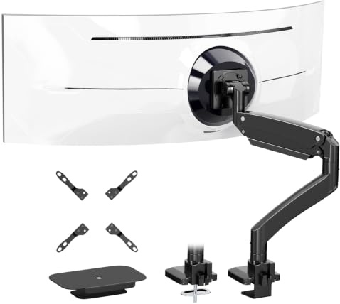 PUTORSEN 17-57 Monitor Halterung, bis 27 kg, VESA max. 200x200 | für Fernseher & Monitor, Premium Aluminium Monitor Tischhalterung mit Gasfeder, Verstärkungsplatte, Schwarz