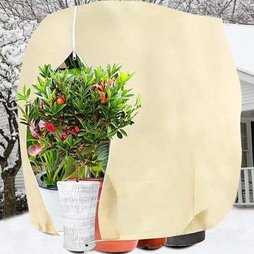 PHUSTJKL Winterschutz für Pflanzen, Winterschutz für Kübelpflanzen Frostschutz, Atmungsaktiv Wiederverwendbar Pflanzenschutzhaube mit Zugband für Balkonpflanzen - Beige, 250x360cm