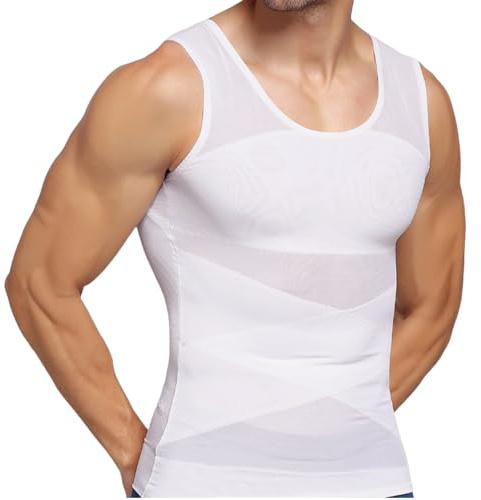 Dewocke Herren Shapewear Unterhemd - Männer Compression Tank Top | Sportliches Kompressionsshirt zur Körperformung und Haltungsverbesserung mit Doppelschicht-Design und feinem Mesh-Gewebe